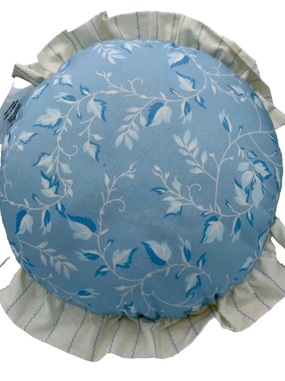 NWT Teen Home Blue Floral Tufted Ruffled Round French Country Pillow 15